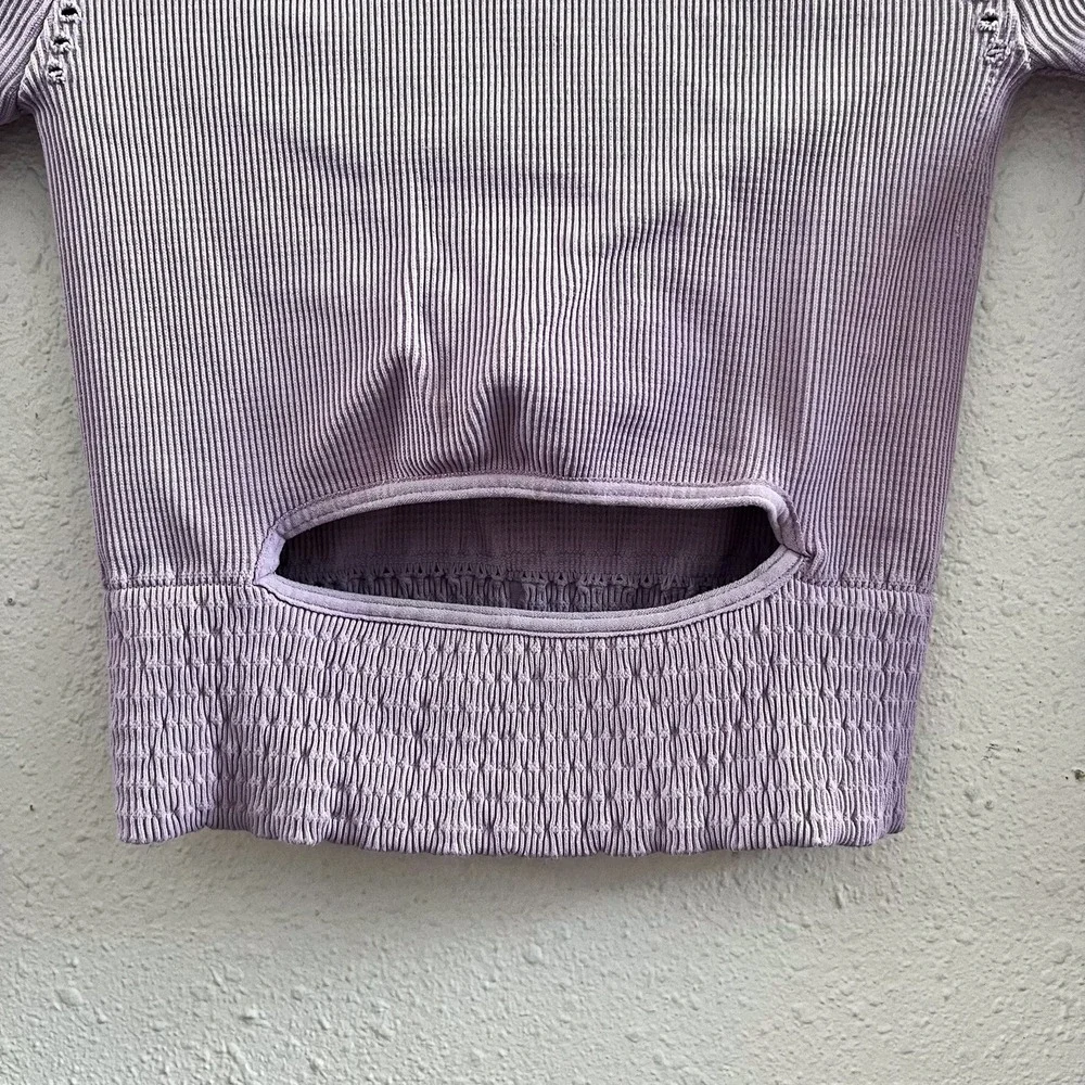 FREE PEOPLE Movement Cut It Out Long‎ Sleeve Ribbed Lavender Top Size XS/S